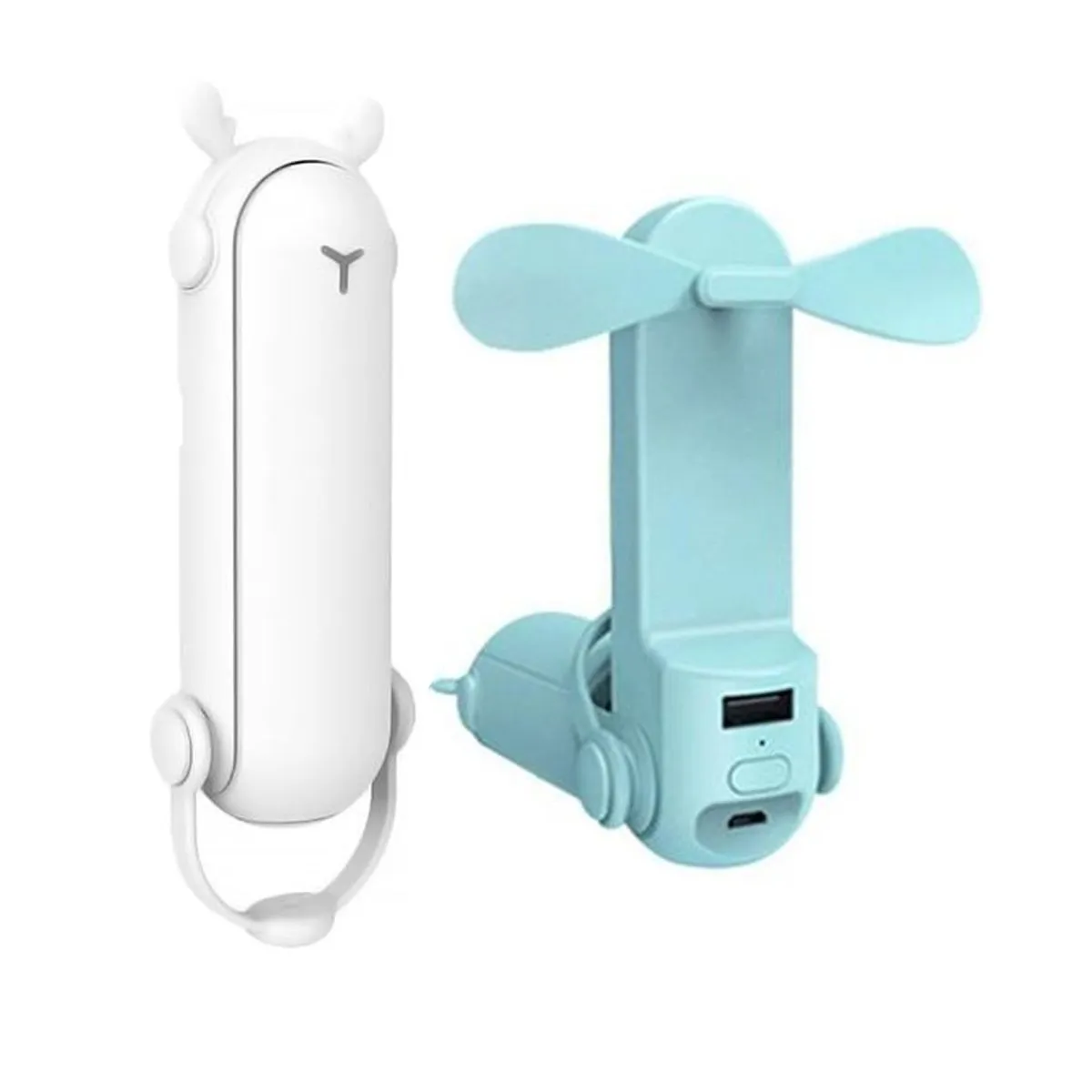 New Mini Handheld Portable USB Small Fan Desktop Outdoor Handheld Mini Fan - Blue+White