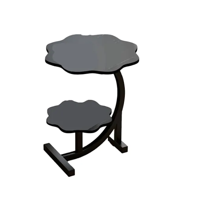 Cloud-Shaped Dansup Side Table with 2-Tier Shelves - Black
