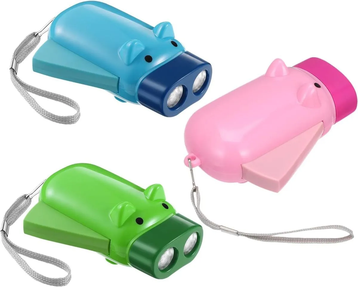 3pcs Portable Pig Flashlight Hand Press Torch Small Cartoon Travel