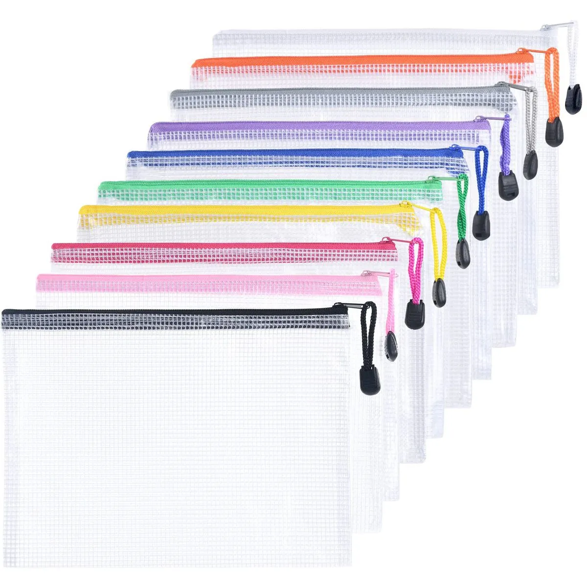10Pcs A5 Mesh Zipper File Bags, Plastic Wallets for School & Office