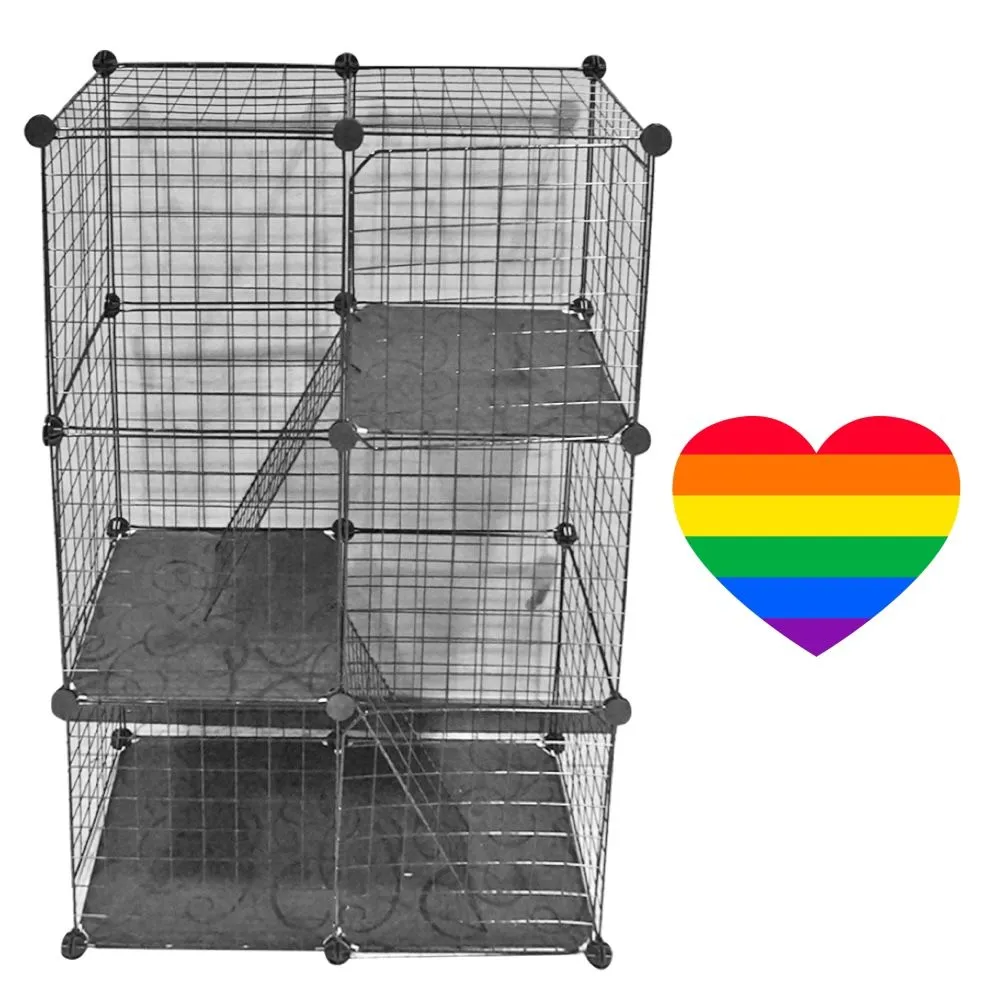 Pet Heavy Duty Cage Enclosure 3 level (75x39x109cm) & Heartsticker - Black