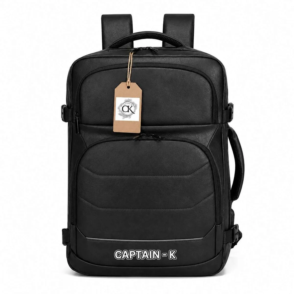 Captain - K - Leather Waterproof All Purpose Expandable Laptop Backpack - Black