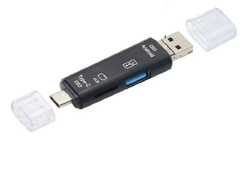 Portable 3 in 1 Multi-Function Type-C USB OTG Adapter TF Card Reader - Black