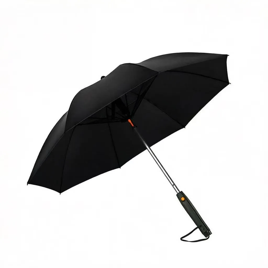 Windproof Sun Umbrella for Walking UV-Protection Spray and Fan - Black