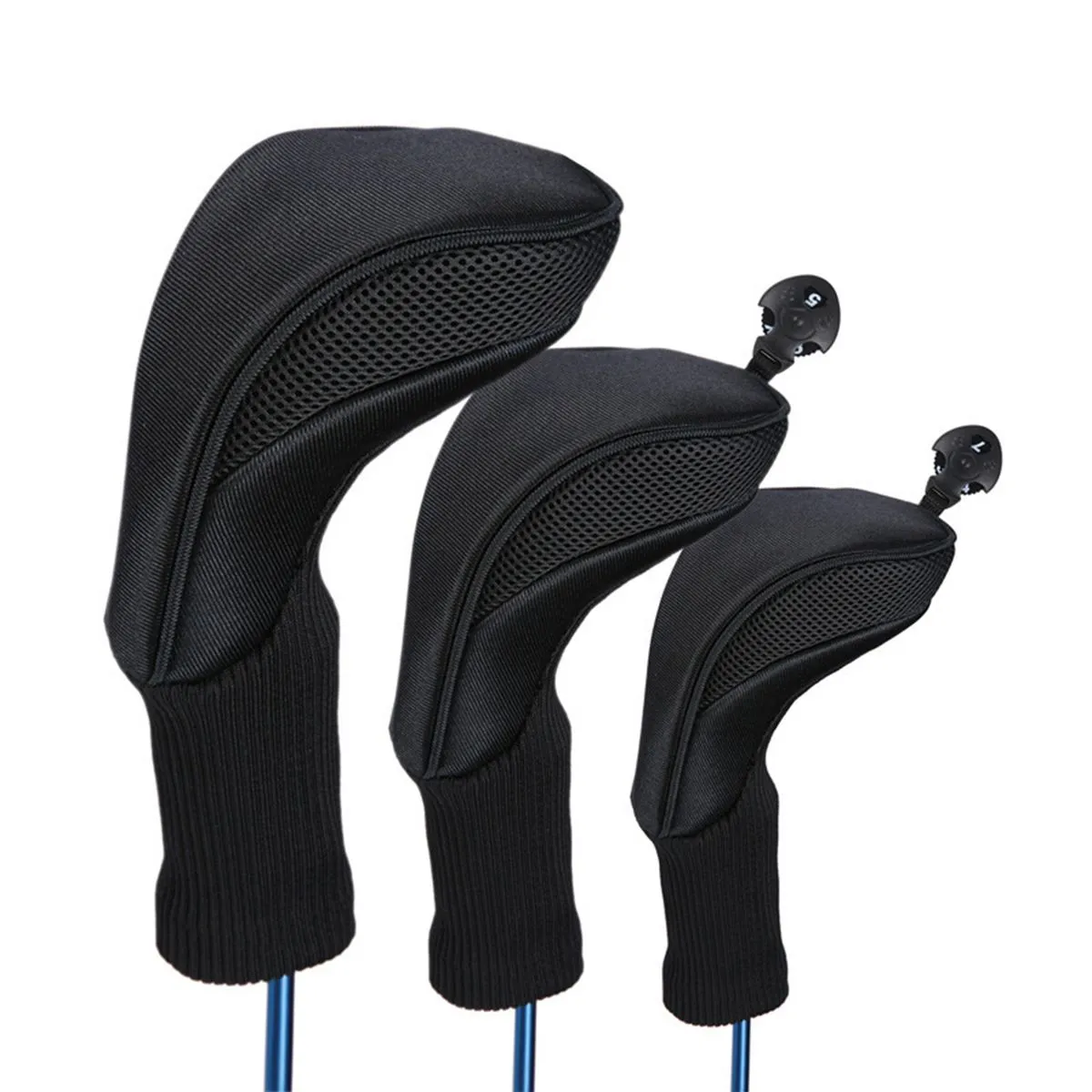 3PK Golf Club Caps Wood Club Protective Covers Grid Golf Head Covers - Black