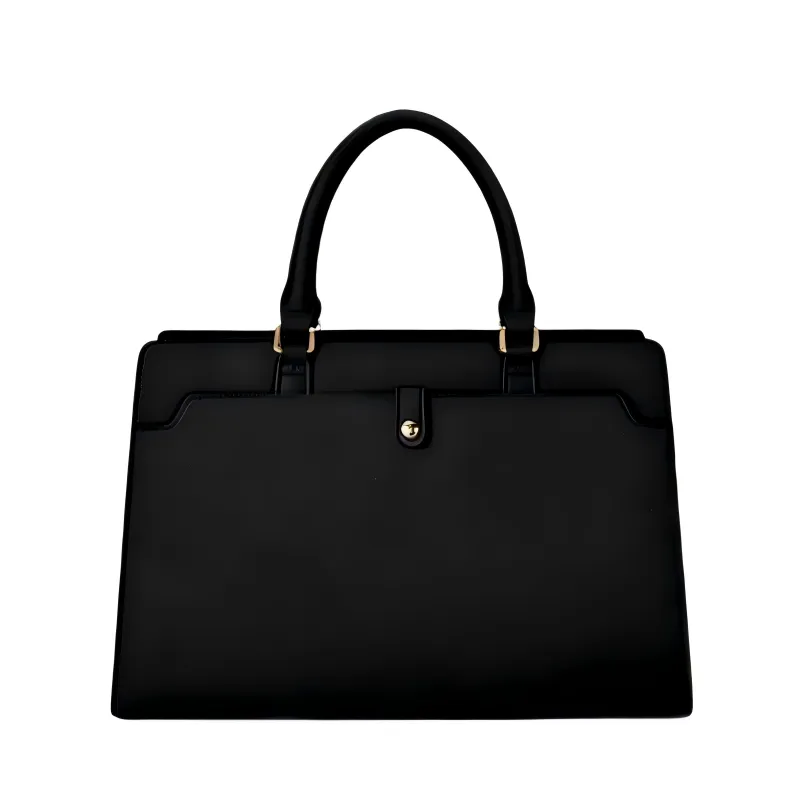 Genuine PU Leather Laptop Briefcase 15.6" - Premium Work Tote - Black
