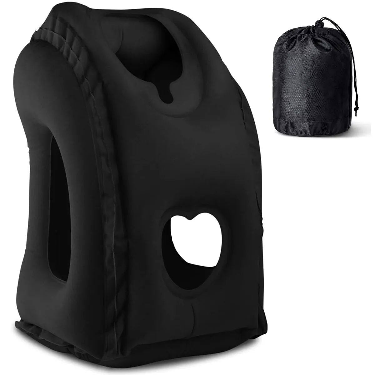 Inflatable Travel Pillow Head and Neck Pillow for Airplane Car Office Napping - Black