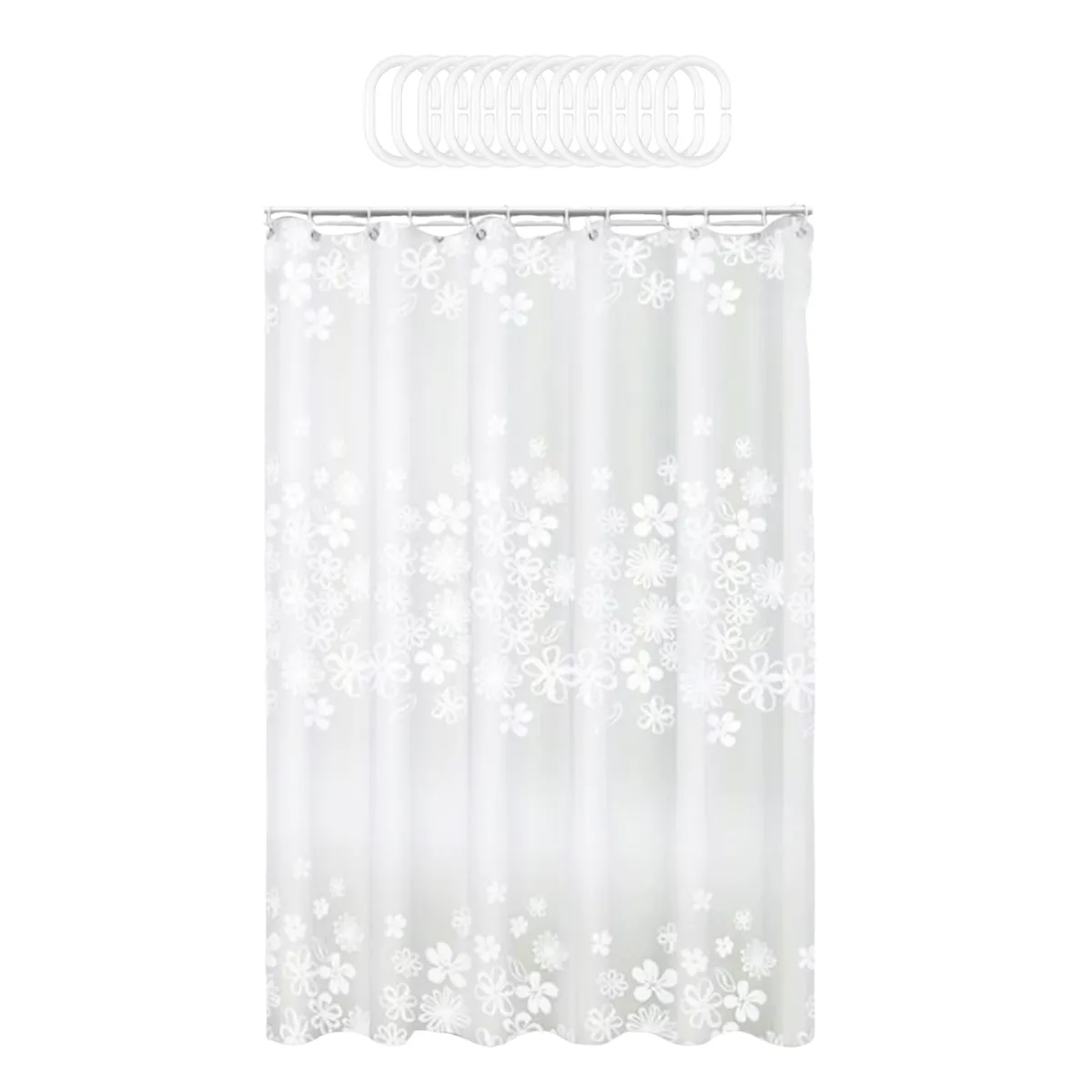 Opaque Shower Curtain with Hooks - 180 x 180cm - Frosted Flowers