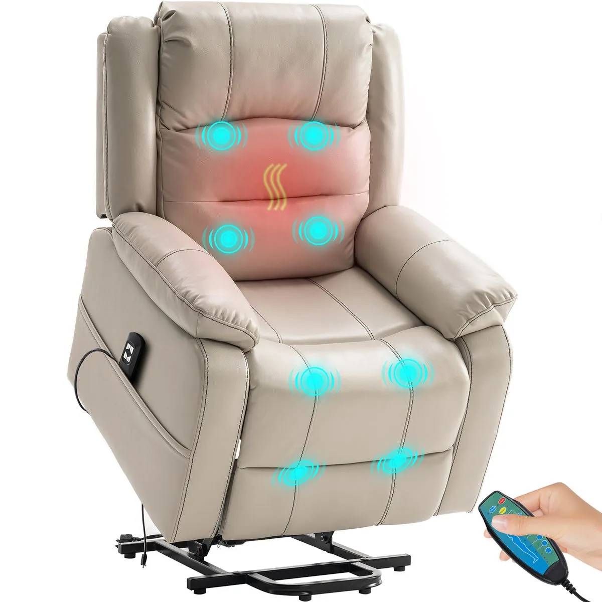 Electric Powerlift Massage Recliner Chair Sofa Couch Armchair Lounger - Beige