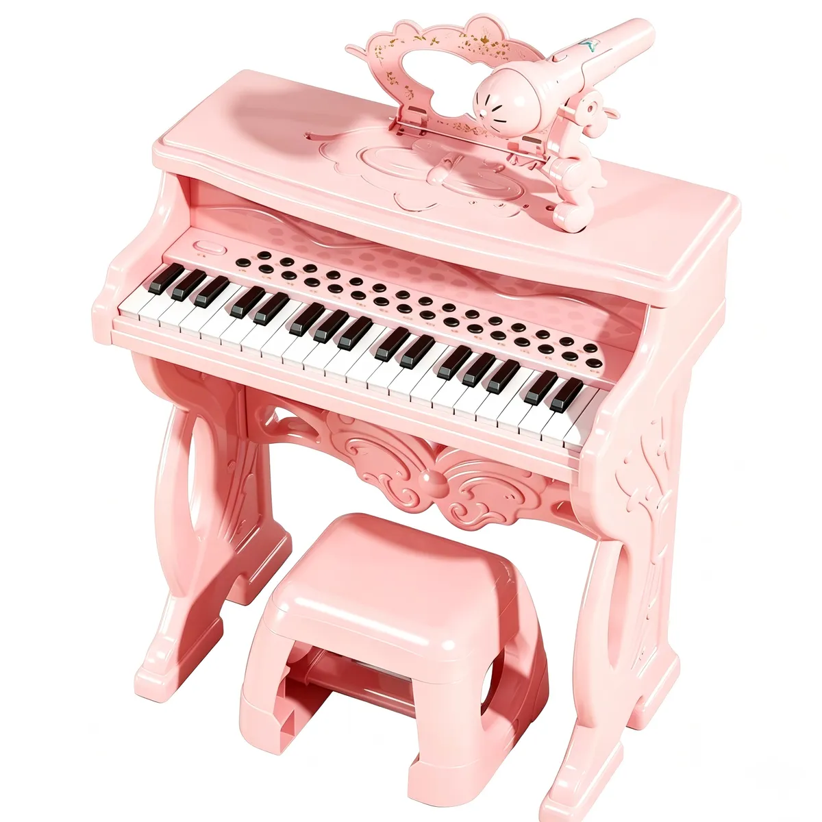 Pink Kids Electronic Piano Toy with Stool for Home Music Playtime