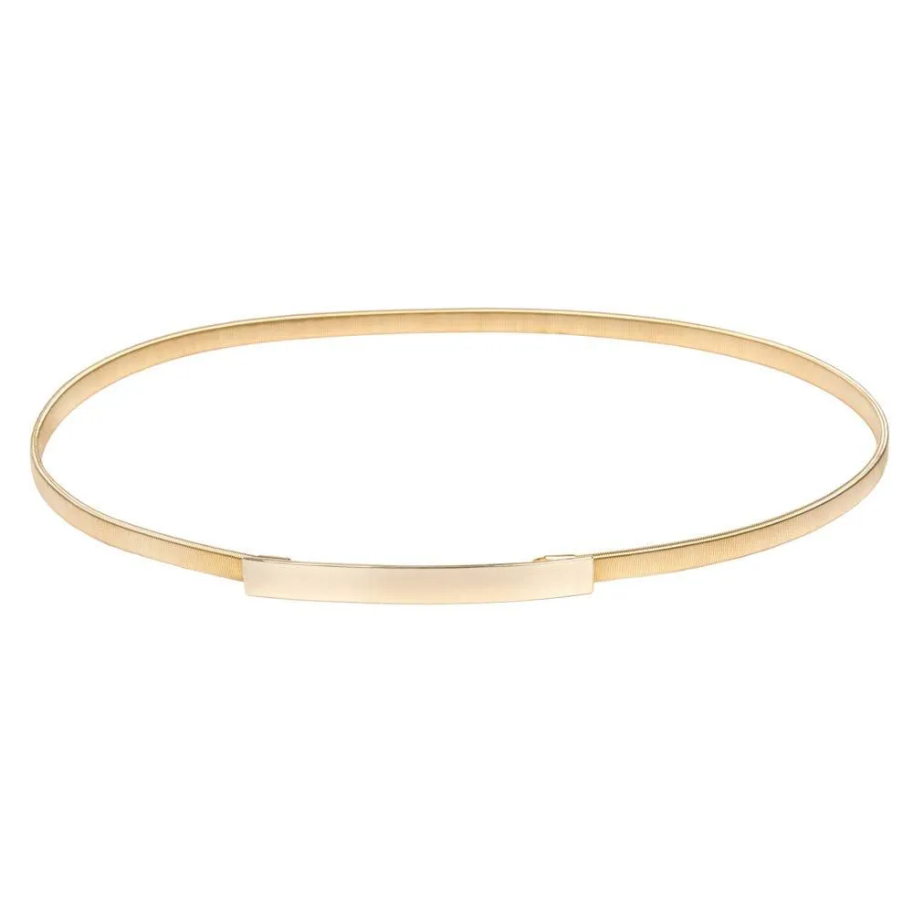 Women Skinny Metal Cinch Belt | Gold Elastic Waistband