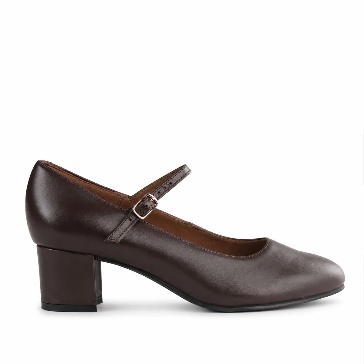 Froggie Women's Mary Jane Block Heel Court Shoe -Brown leather - 13020