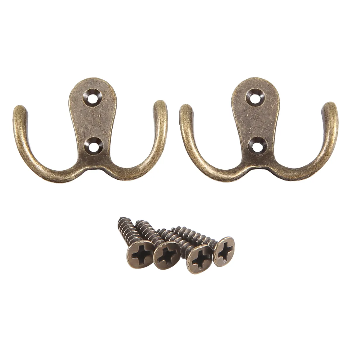 2 x Screw Hook Retro Metal Double Hook Metal Wall Mount Hanger Coat Antique