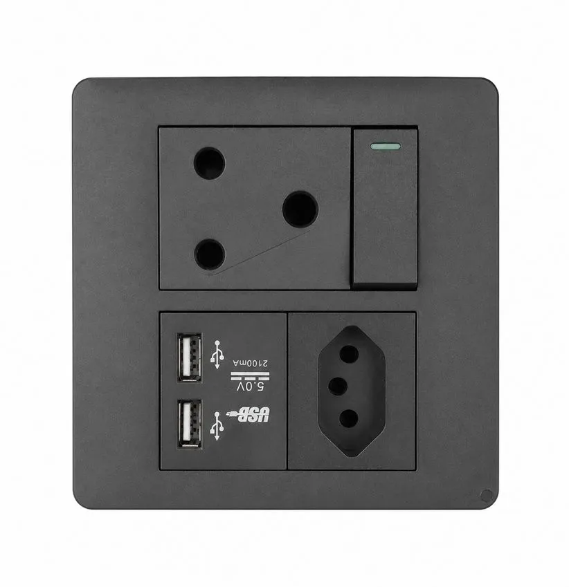 Universal Wall Plug Socket & USB Charging Ports & Power Switch