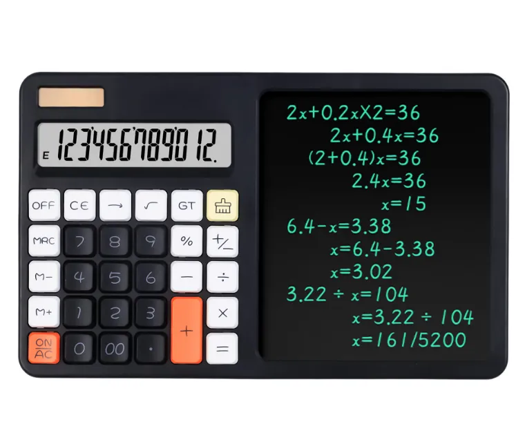 2-in-1 LCD Writing Tablet Calculator with Stylus - Smart Desktop Tool - Black