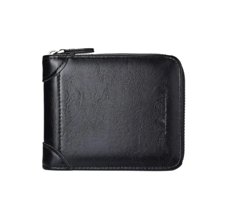 Men's Short Wallet - Multi Card Zipper Wallet - Black