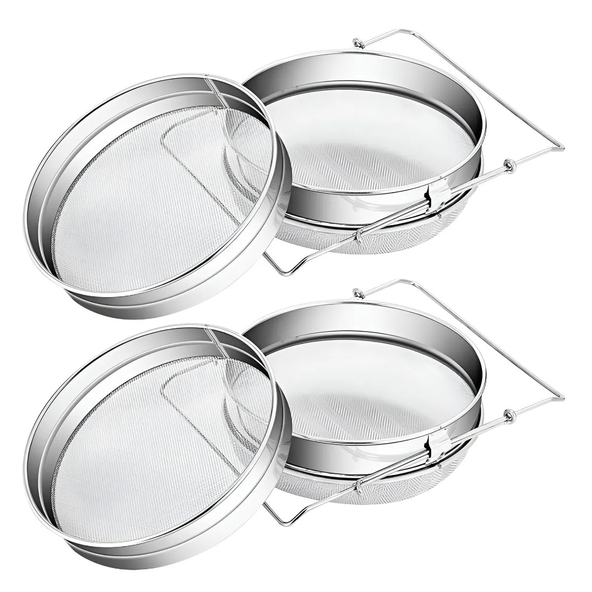 2 Piece Stainless Steel Dual Mesh Filters Honey Strainer - Silver