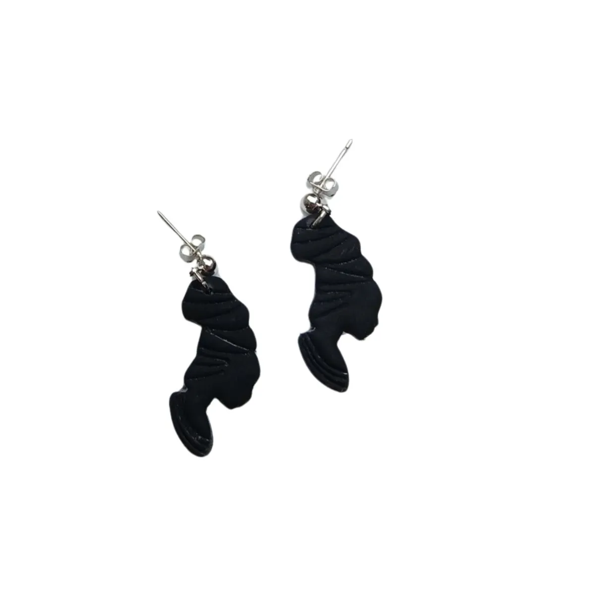 African Silhouette Dangle Polymer Clay Earrings (Ball Stud) - Black