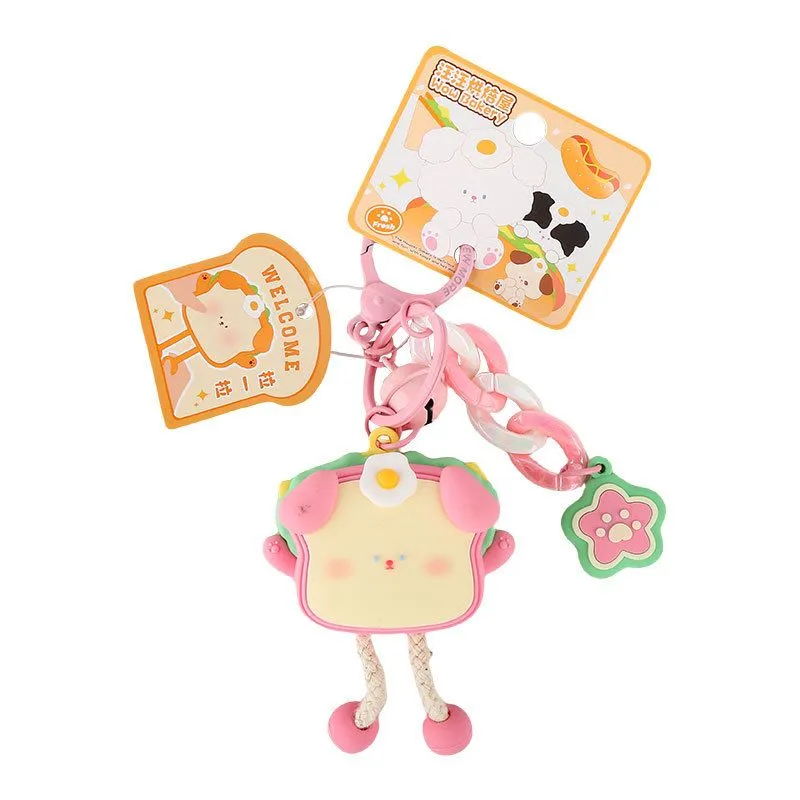 Pink Want Want Bakery Pull-Out Toast Keychain Daily Use