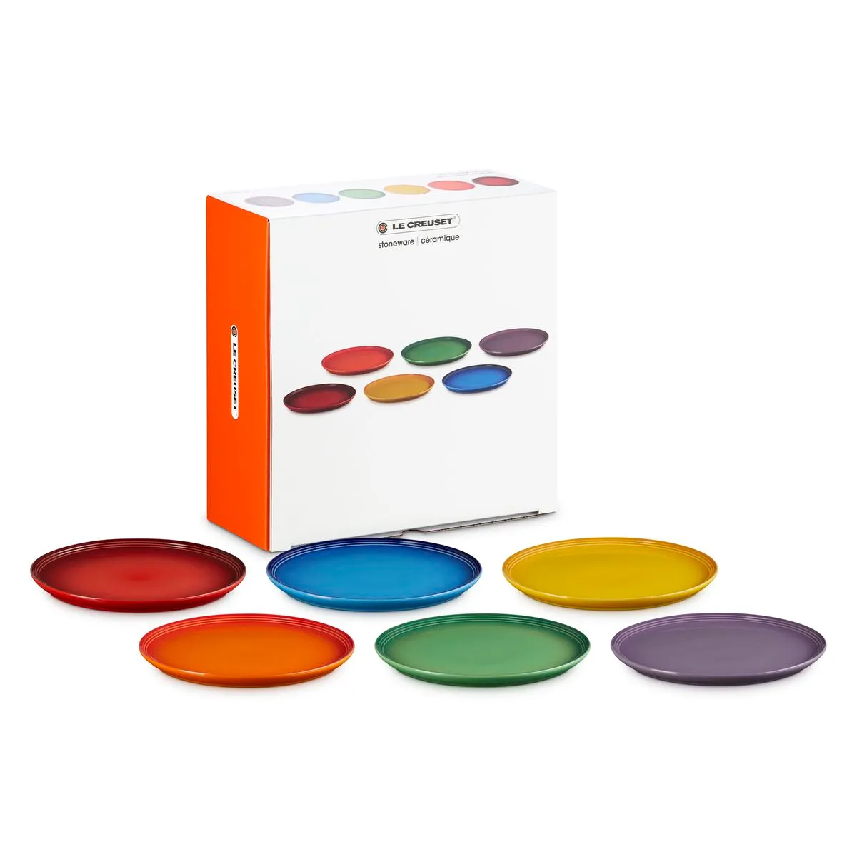 Le Creuset Stoneware Rainbow Set of 6 Coupe Dinner Plates - 27cm