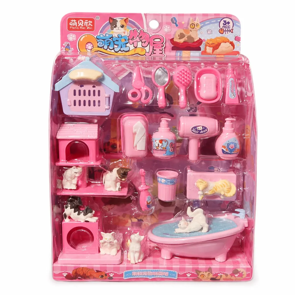 22 Piece - Kids Pet Care & Grooming Playset - Pink