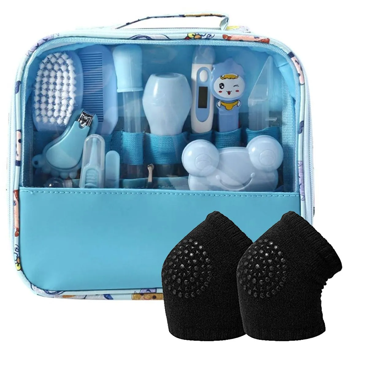 14 Piece Travel Baby Care Set Grooming Essentials Kit with Kneepads - Blue