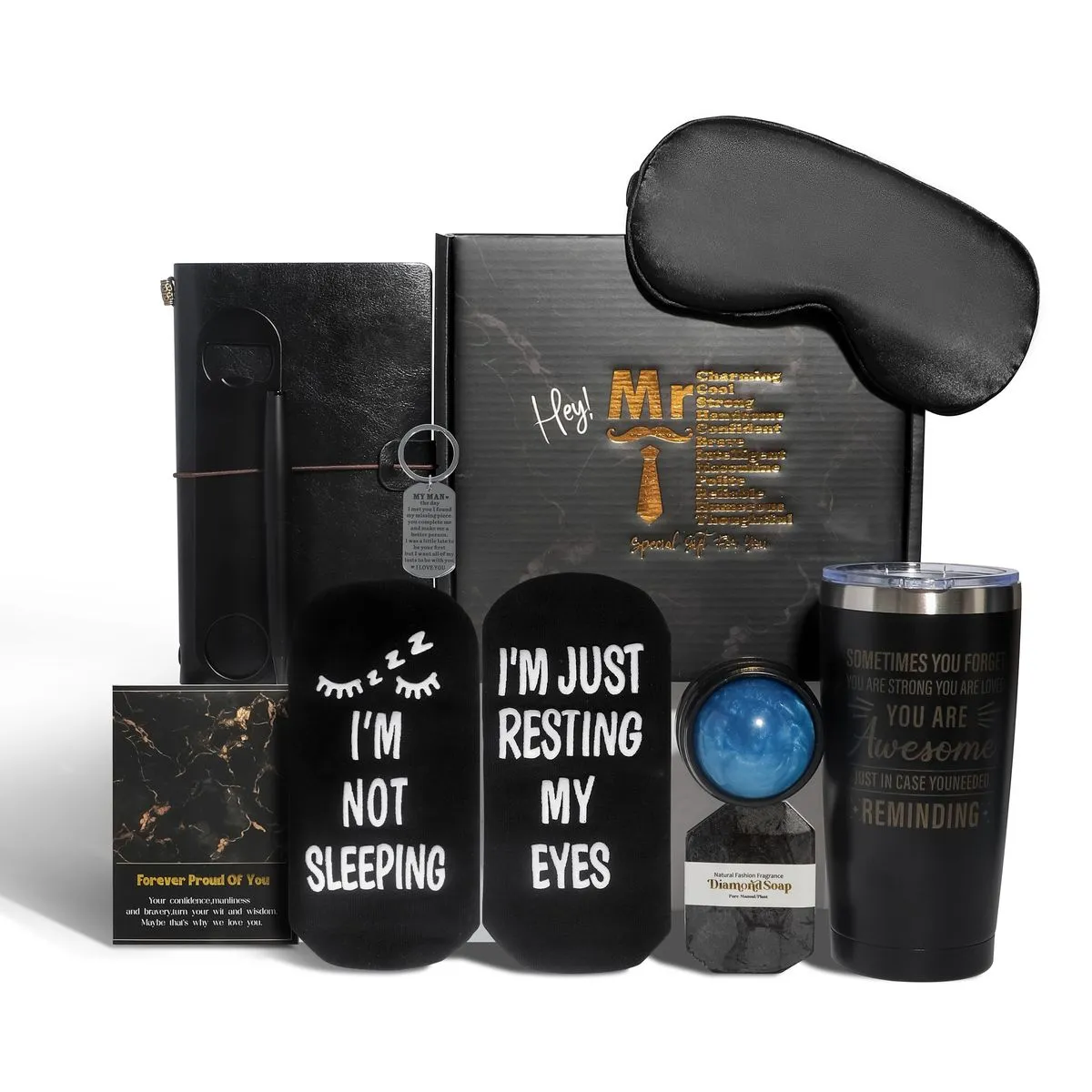 10 Pieces Black Gift Box for Him - Men Self Care & Relaxation Package -