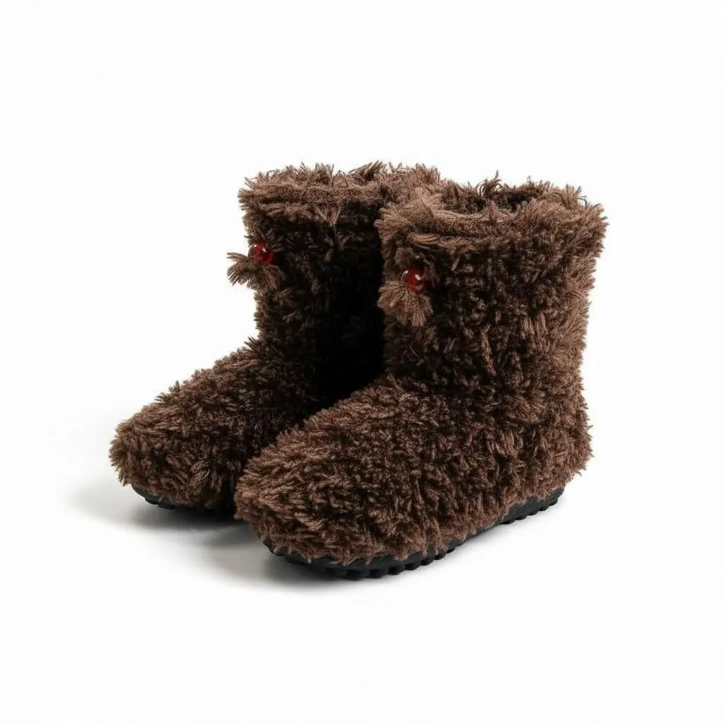 Kids Handmade Fluffy Wool Boots with Non-Slip Sole - Brown, Black