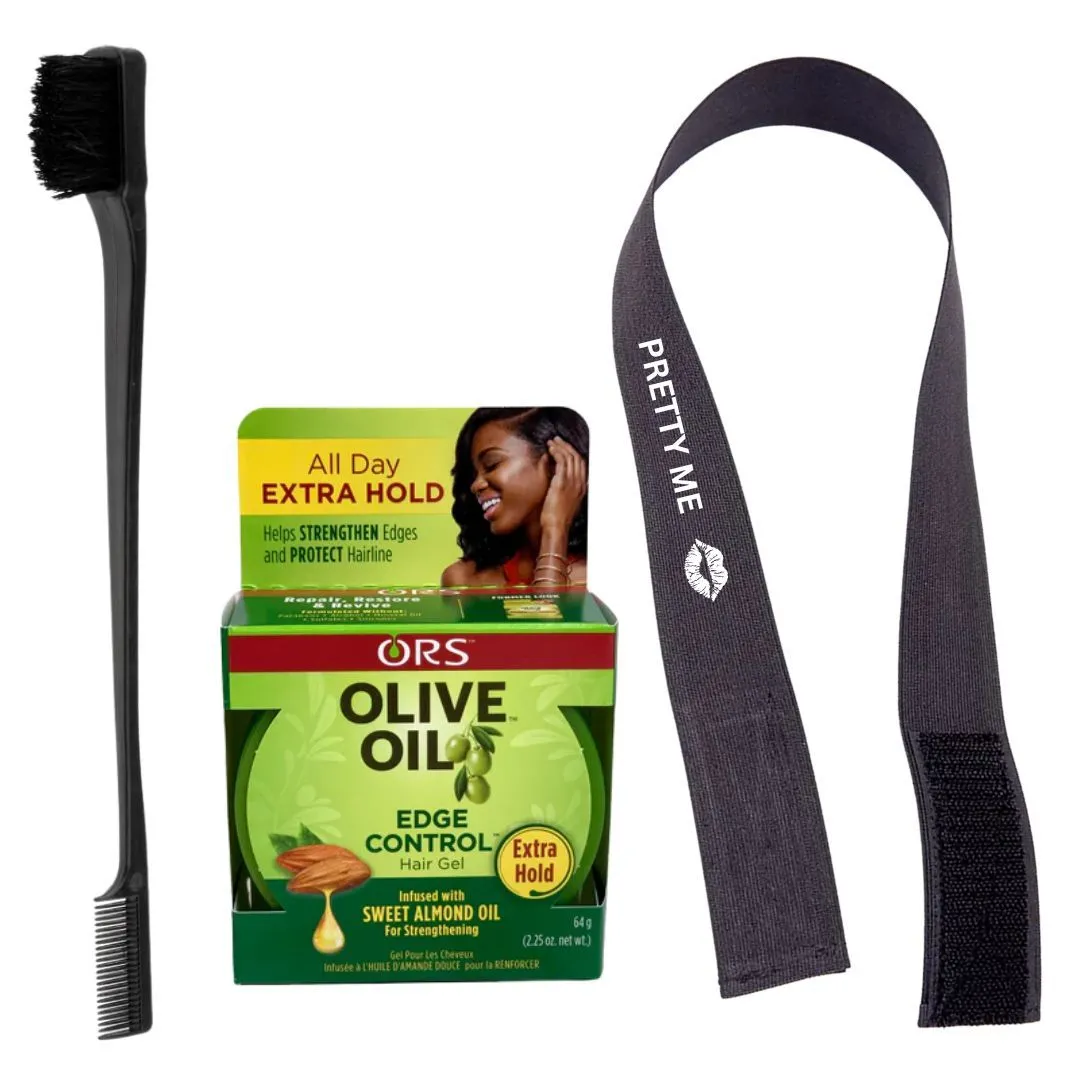 PRETTY ME Elastic Wig Band, Olive Oil Edge Control, Brush for Baby Hair