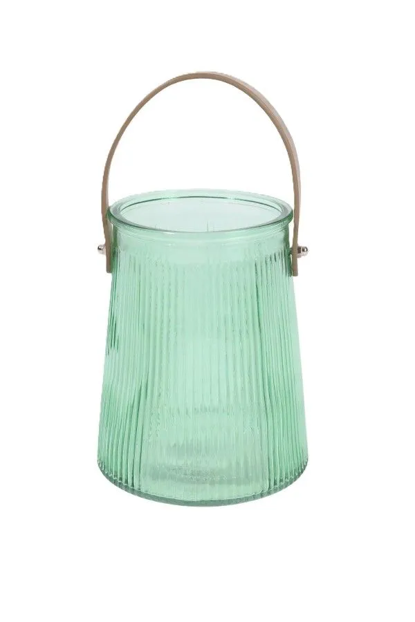 Ribbed Glass Lantern - 13 x 16.5cm - Green