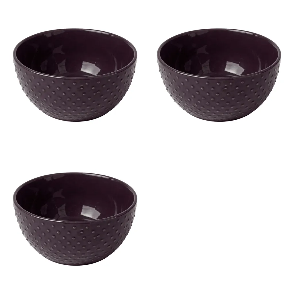 3 Pack - Ceramic Dotted Design Bowl - Plum Purple