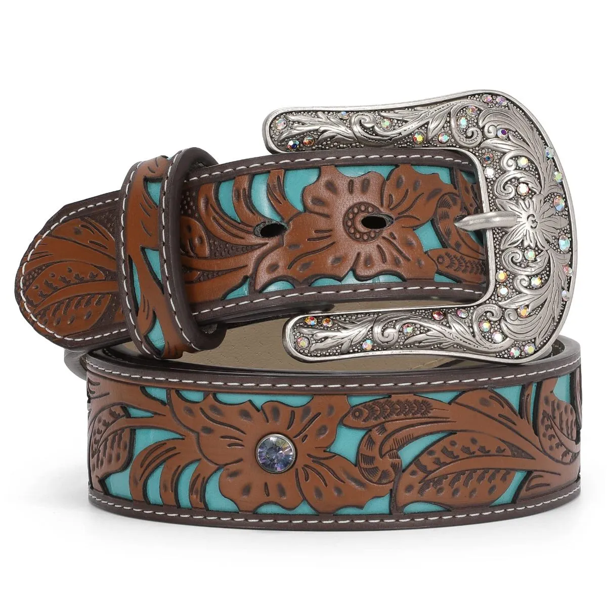 Women's Vintage Belt Ladies Western Belt Cowgirl Faux Leather Belt - 1