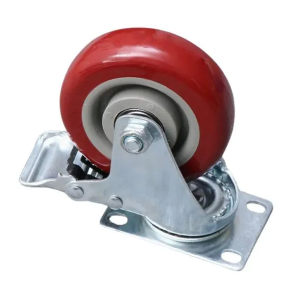 4 Inch Red Swivel Caster Wheel with Brake - Heavy Duty Stopper