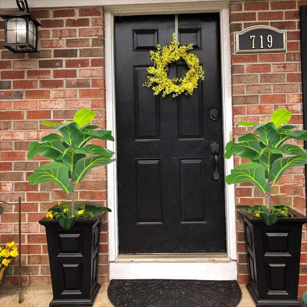 2Pcs Artificial Fiddle Leaf Fig Tree 19 6 Inch Faux Plants Ficus Bush