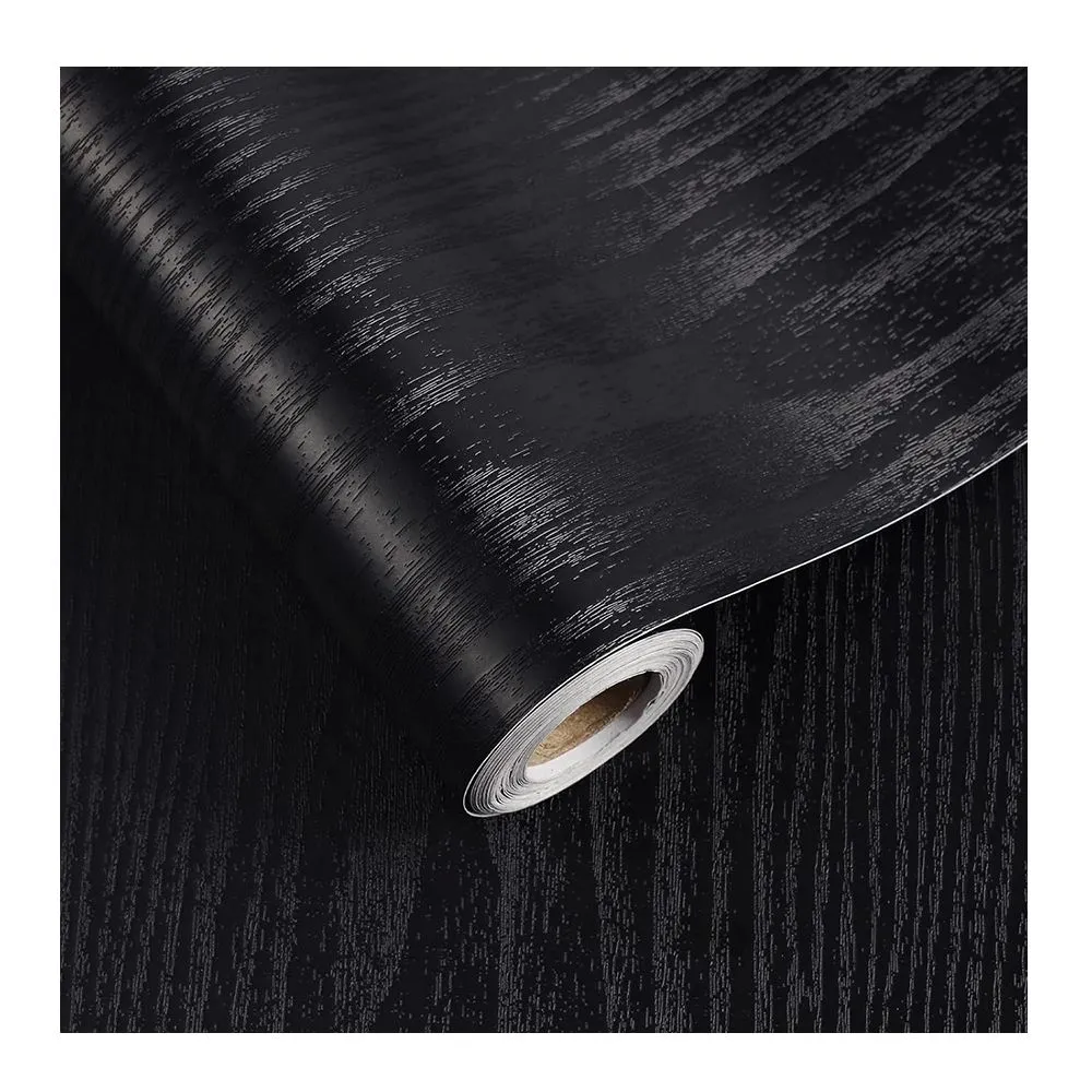 Chenshia 10m Woodgrain Finish Peel&Stick Wallpaper-Self-Adhesive Vinyl Roll - Black