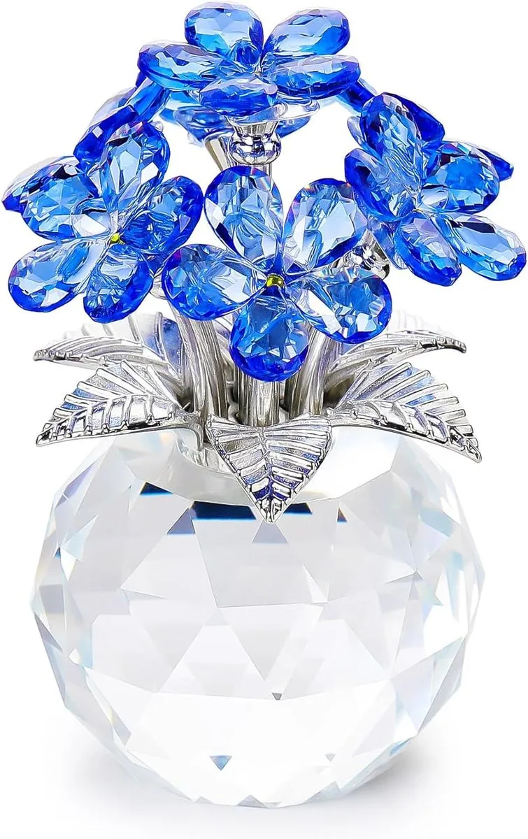 Crystal Forget Me Not Flower Gifts, Glass Tabletop Flower Ornaments - Blue