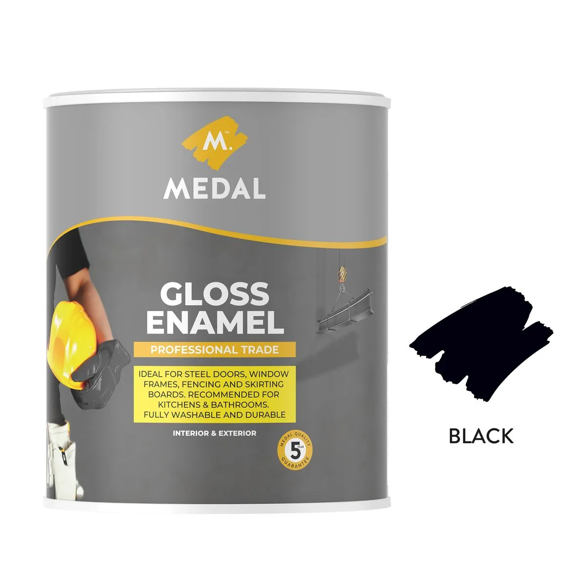 Medal - Professional Trade Gloss Enamel Paint 1L - Black