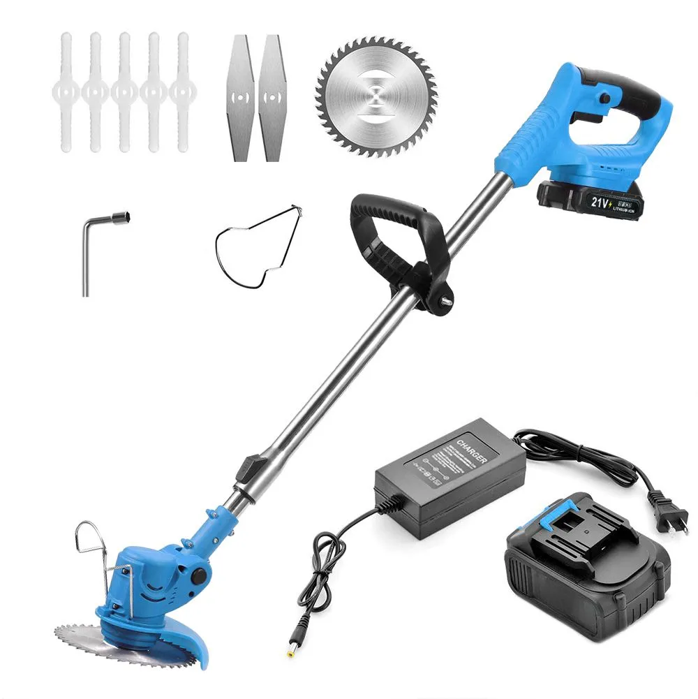 21V Lithium Battery Lawn Mower, Home Rechargeable Electric Lawn Mower - BLUE