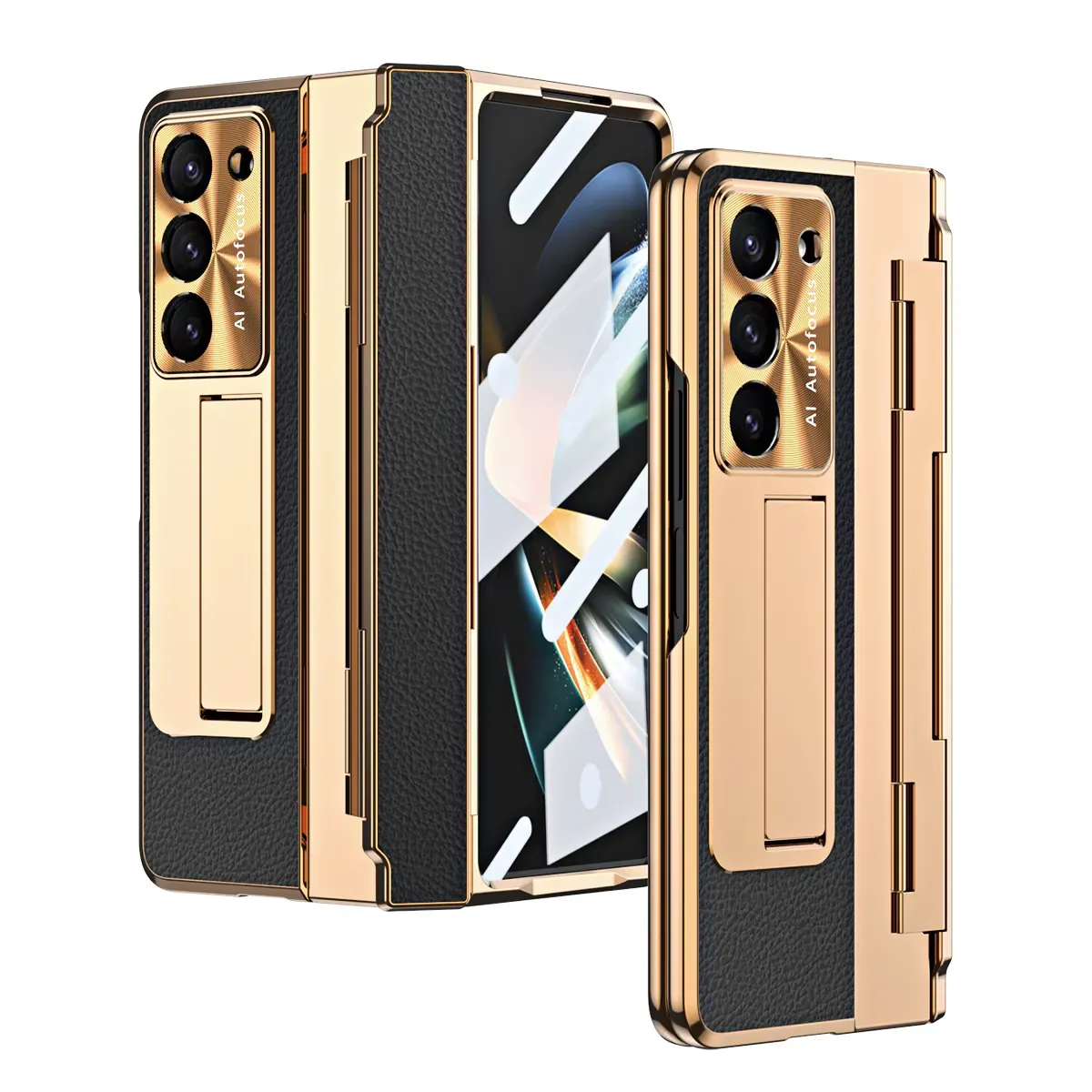 Phone Case Compatible With Samsung Z Fold 6 Leather Hinge Folding Cover - Black