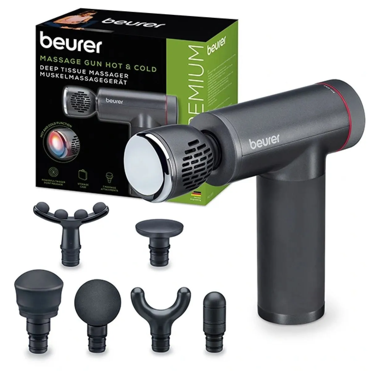Beurer Massage Gun: Hot or Cold Trigger Point Massage, 7 Attachments MG 195