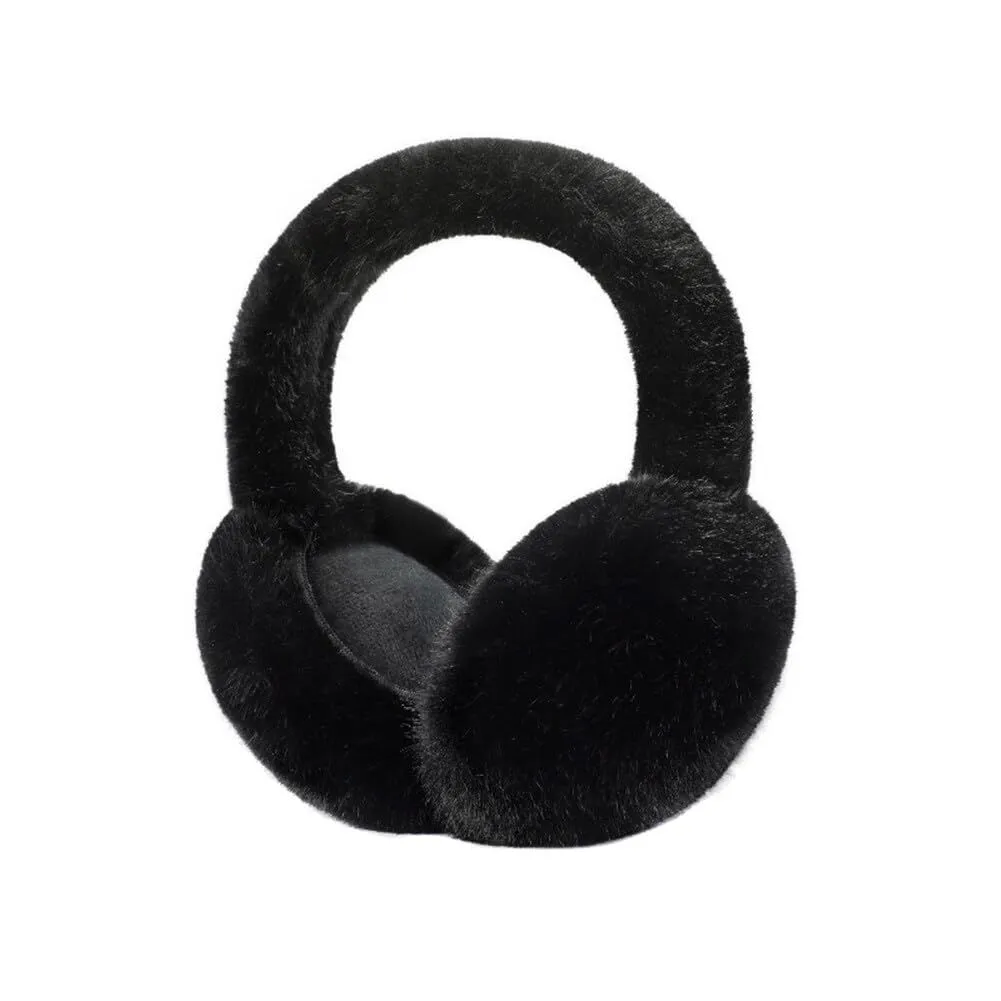 Winter Ear muffs Faux Fur Warm Earmuffs Cute Foldable Outdoor Ear Warmers - Black