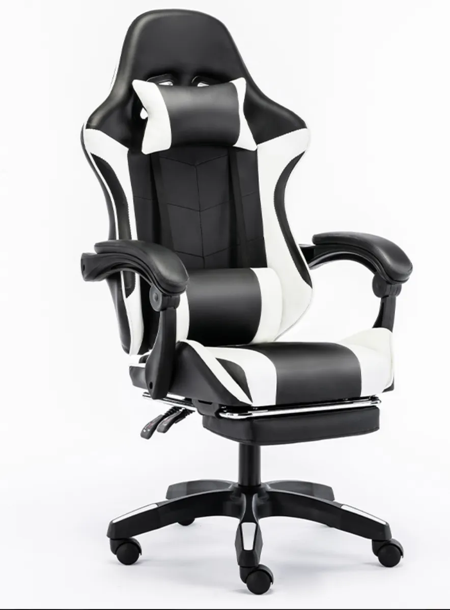 Luxury Professional Ergonomic Reclining Gaming Chair with Footrest - White