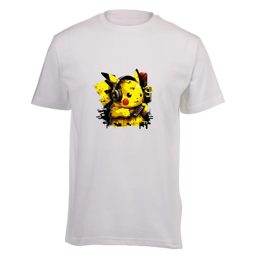 Kids White Short Sleeve T-shirt - Pikachu Gaming