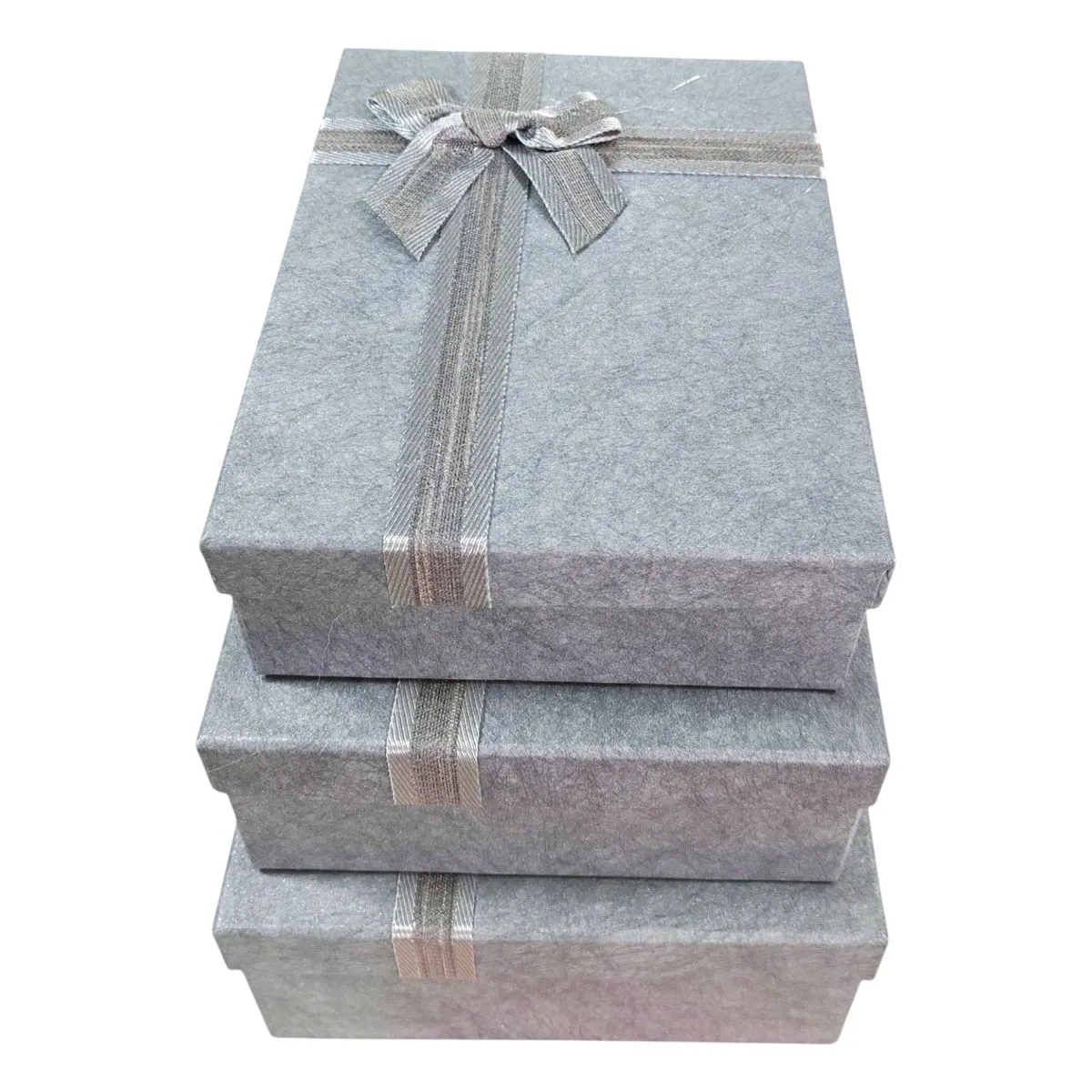Pack of 3 - Rectangular Gift Boxes with Ribbon Birthday Gift Packaging Grey
