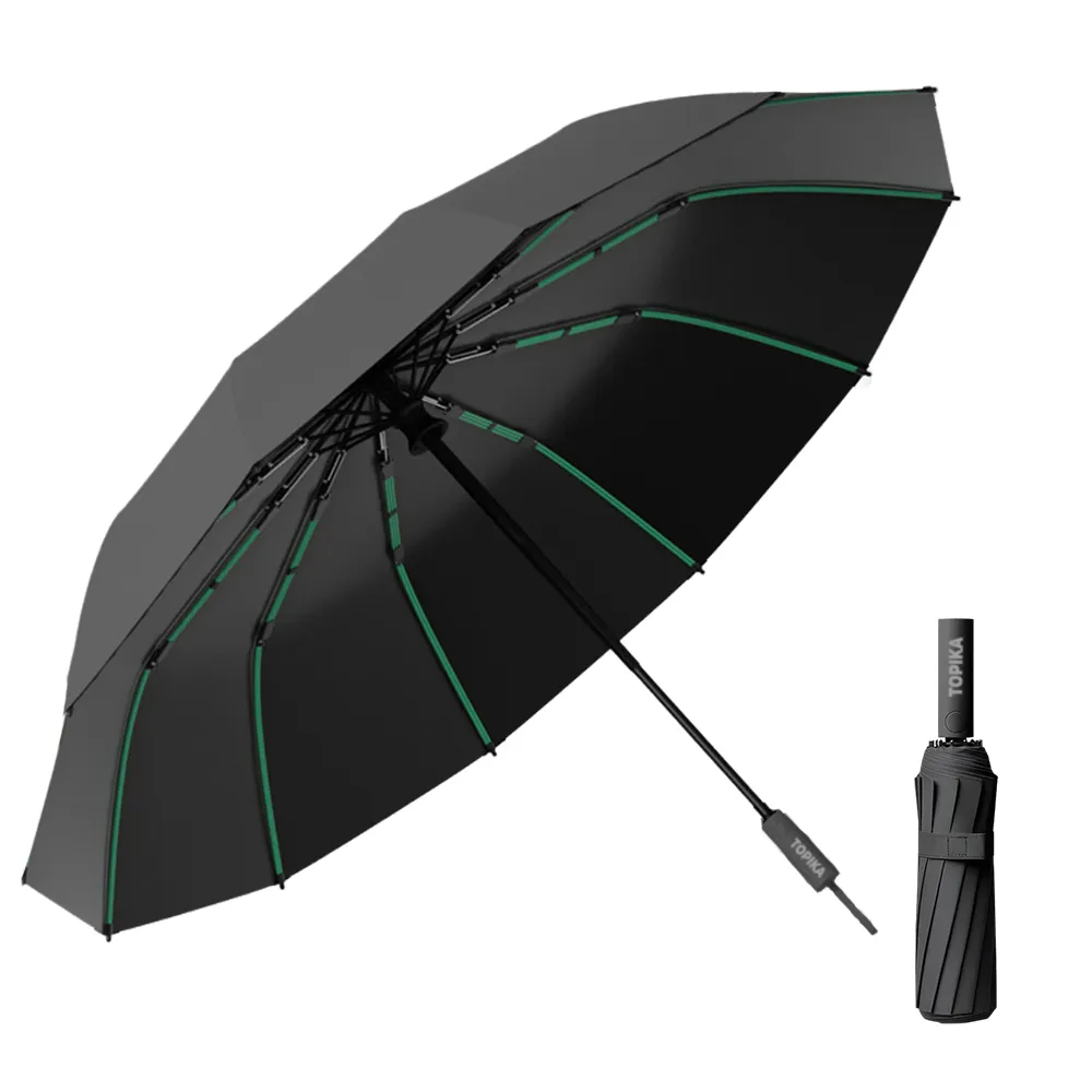 Topika Windproof Travel Umbrella, Automatic Folding Windproof &UV-Resistant - Black