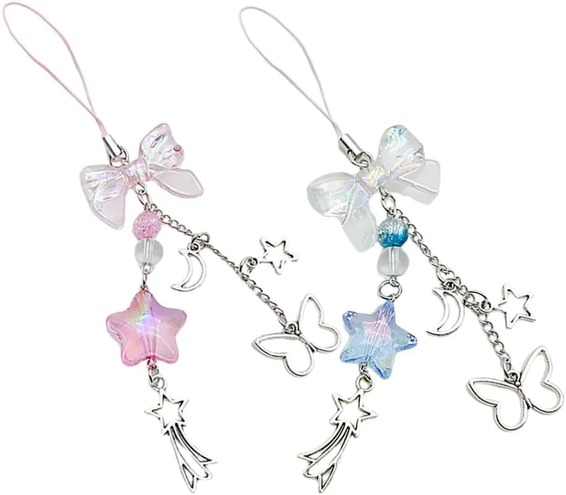 Kawaii Ribbon Bow Beaded Charm & Decorative Keychain Pendant Lanyard