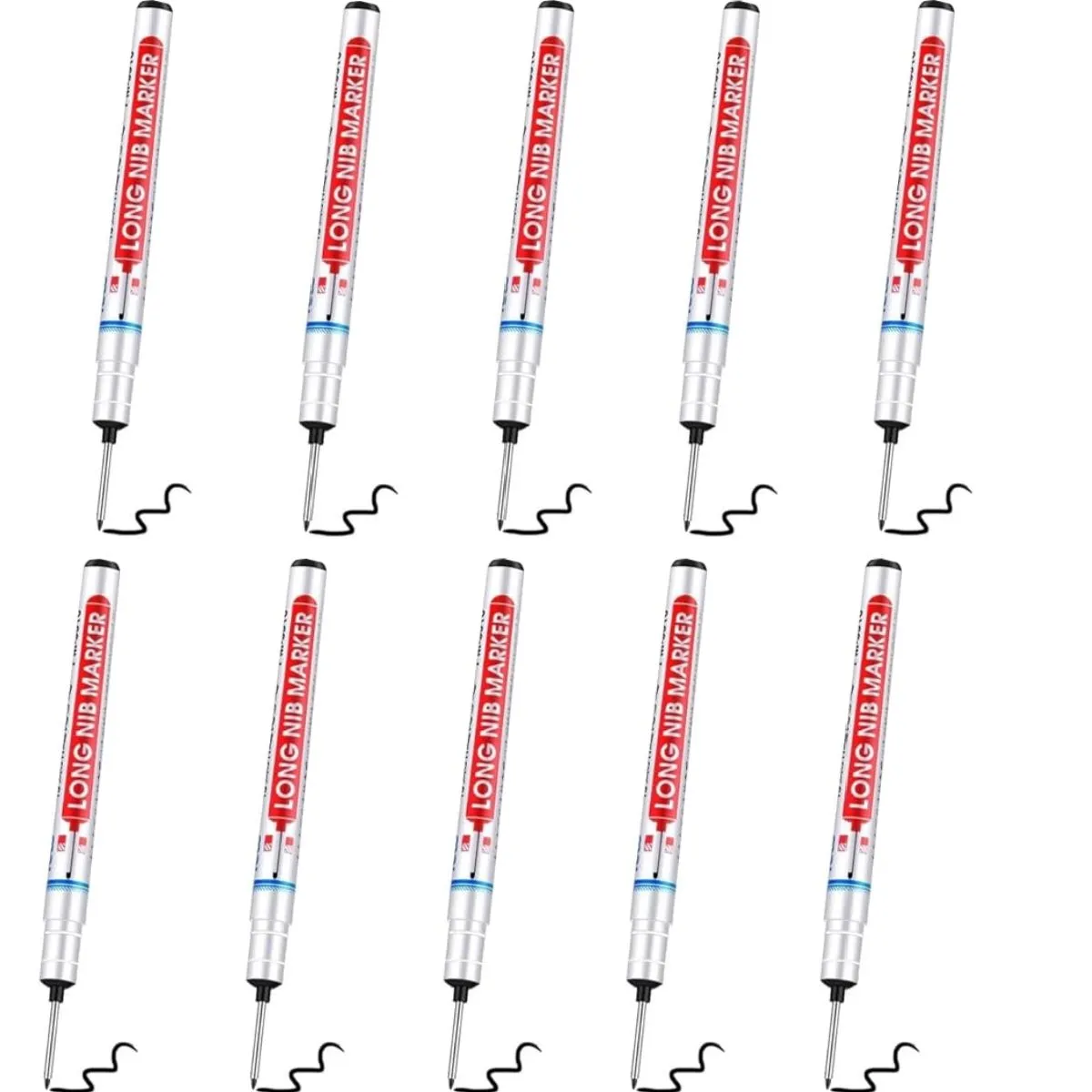 10-Pack Deep Hole Marker Pens, 20mm Long Nib Marker - Black