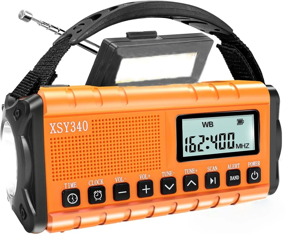 37000mWh Emergency Radio, Portable Solar Powered Hand Crank Digital Radio