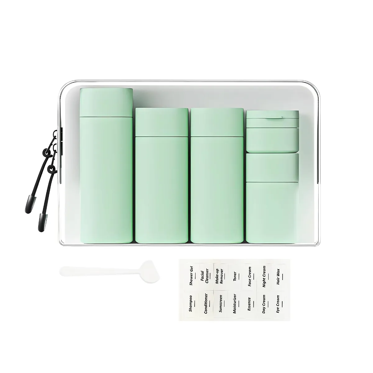 Reusable Square Travel Bottle Set with Travel Bag - Green