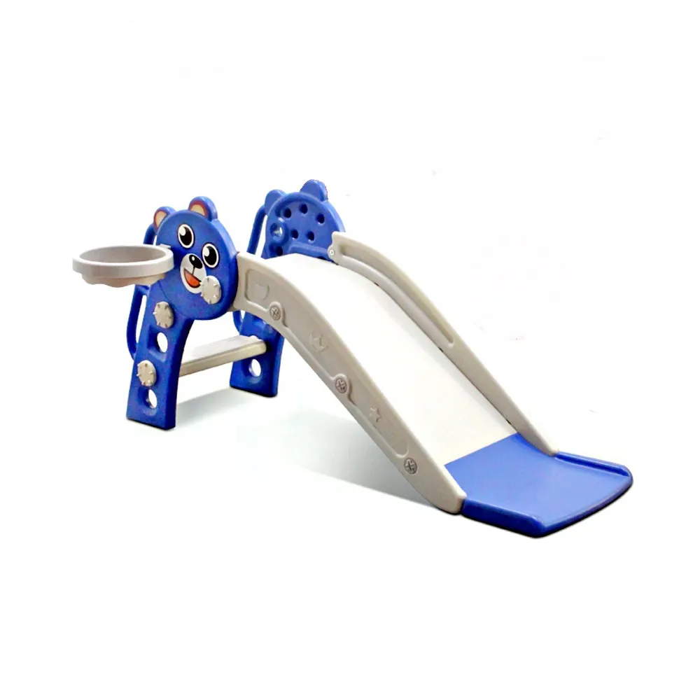 2-in-1 Kids Indoor & Outdoor Playground Slide With Basketball Hoop - Blue
